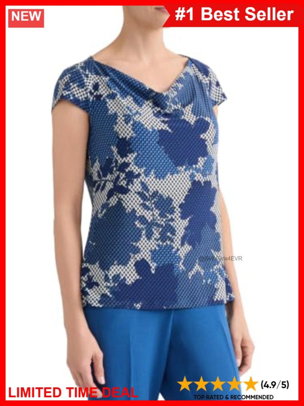 Cap Sleeve Cowl Neck Floral Knit Top - Picture 2 of 2